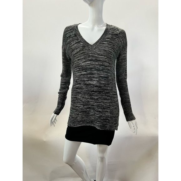 Ellen Tracy Womens Pullover Sweater Black Gray Melange Long Sleeve V Neck S - Picture 1 of 12